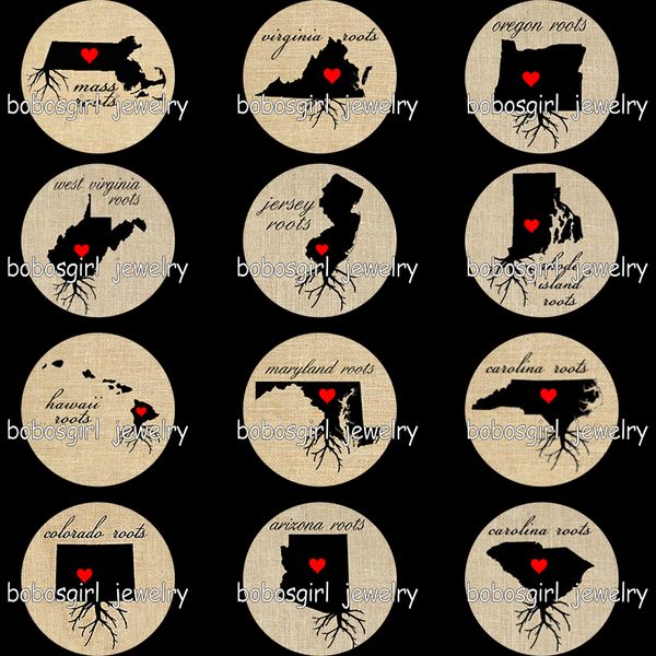 us american state roots maps love home glass snap button gs9782, Golden;silver