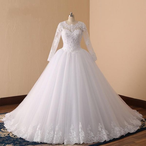 long sleeves sheer wedding dresses sequins lace plus size wedding dresses train vestido de noiva bridal gown ball gowns for bride, White
long sleeves sheer wedding dresses sequins lace plus size wedding dresses train vestido de noiva bridal gown ball gowns for bride, White