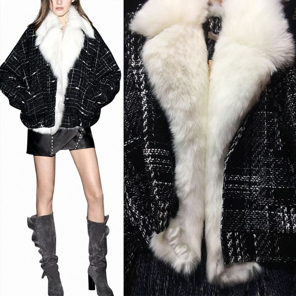 women plaid fur collar coats 2018 winter warm jacket with fur runway white big white lapel black loose short plaid wool coats
women plaid fur collar coats 2018 winter warm jacket with fur runway white big white lapel black loose short plaid wool coats