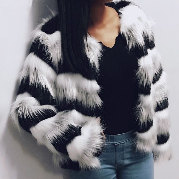 winter warm faux fur coat 2018 fur jacket women open stitch long sleeve stripe patchwork coat mujer bontjas, Black
winter warm faux fur coat 2018 fur jacket women open stitch long sleeve stripe patchwork coat mujer bontjas, Black