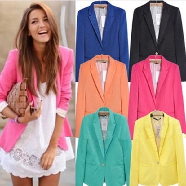new blazer women suit blazer foldable jacket lining vogue blazer candy color one button long sleeve jackets yz, Black;brown
new blazer women suit blazer foldable jacket lining vogue blazer candy color one button long sleeve jackets yz, Black;brown