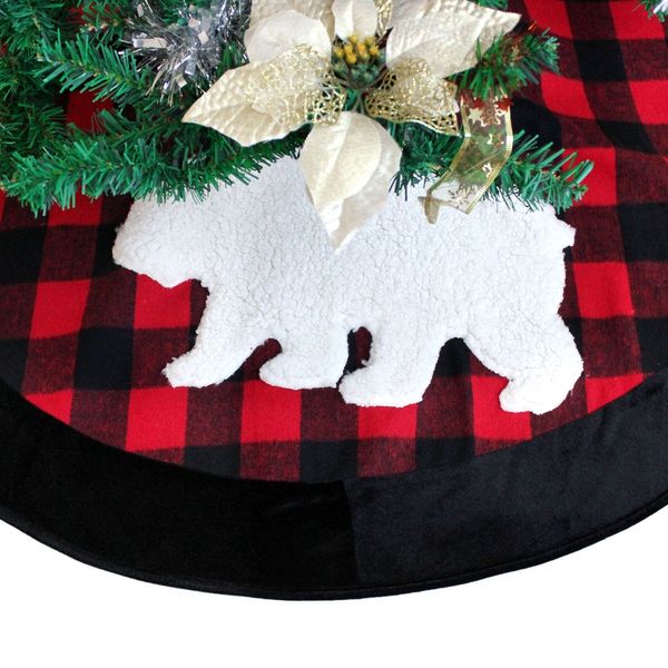 

extra large 50" plaid christmas tree skirt with black suede border check with sherpa moose applique embroidery