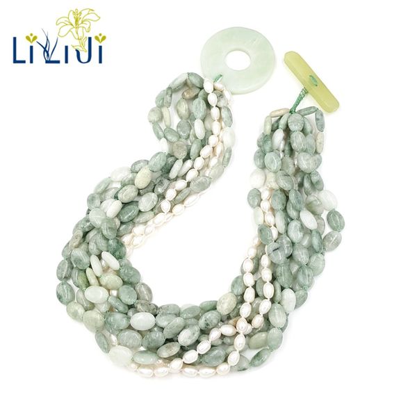 lii ji natural chinese serpentine jade,freshwater pearl beads 9 rows with big jade toggle clasp necklace, Silver
lii ji natural chinese serpentine jade,freshwater pearl beads 9 rows with big jade toggle clasp necklace, Silver