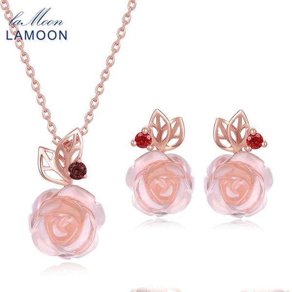 lamoon flowerrose natural pink rose quartz made with 925 sterling silver jewelry jewelry set v033-2, Black
lamoon flowerrose natural pink rose quartz made with 925 sterling silver jewelry jewelry set v033-2, Black