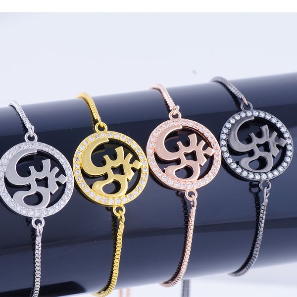 2017 copper om with multicolor zircon rhinestone bracelet adjustable slide chain yoga bracelets for men women jewelry pulseira, Black
2017 copper om with multicolor zircon rhinestone bracelet adjustable slide chain yoga bracelets for men women jewelry pulseira, Black
