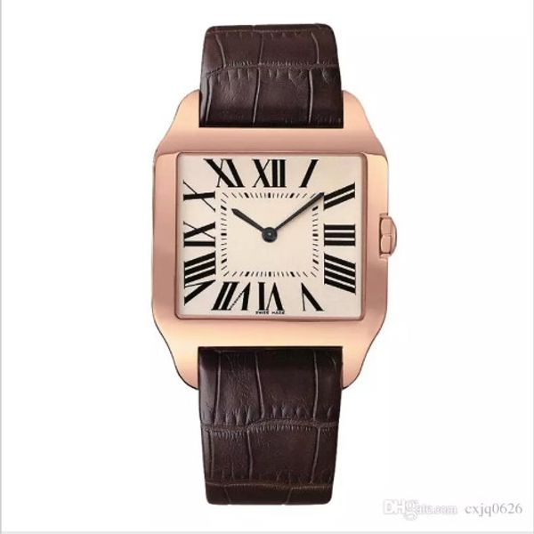 New mens watches Gentlemen luxury brand watches women fashion wristwatch leather brown square dial Female Montre Femme Lovers clock