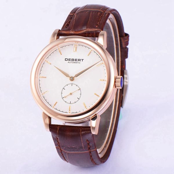 debert 40mm mens automatic watch rosegold case white dial watches seagull mov't brown leather strap wristwatch dt7031brdr, Slivery;brown
debert 40mm mens automatic watch rosegold case white dial watches seagull mov't brown leather strap wristwatch dt7031brdr, Slivery;brown