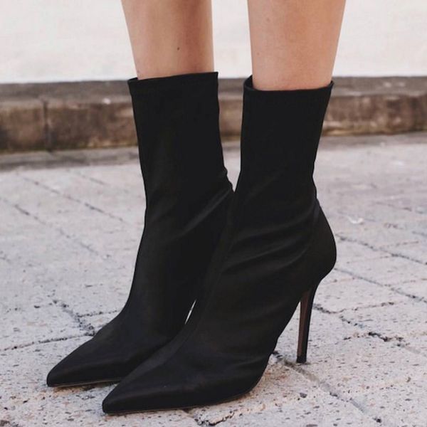 boussac pointed toe stretch fabric sock boots solid high heel women boots thin heel ankle for women swe0209, Black
boussac pointed toe stretch fabric sock boots solid high heel women boots thin heel ankle for women swe0209, Black