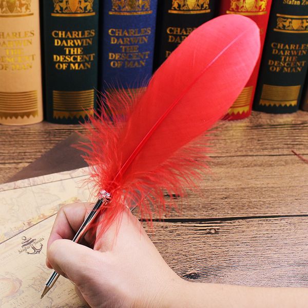 14 Colors Fashion Feather Quill Ballpoint Pen For Wedding Gift Office School Kawaii Supplies Sale