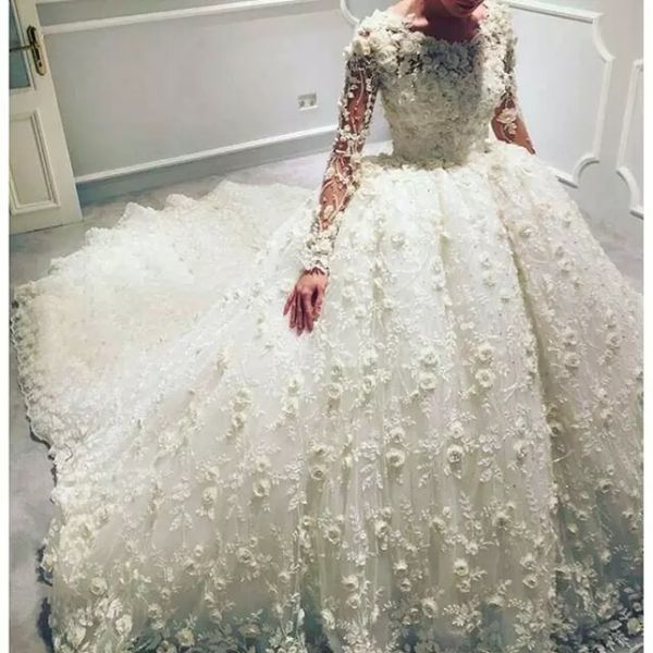 long sleeve wedding dresses luxury 3d floral applique beads lace tulle ball gown wedding dress sweep train jewel neck bridal dress plus size, White
long sleeve wedding dresses luxury 3d floral applique beads lace tulle ball gown wedding dress sweep train jewel neck bridal dress plus size, White