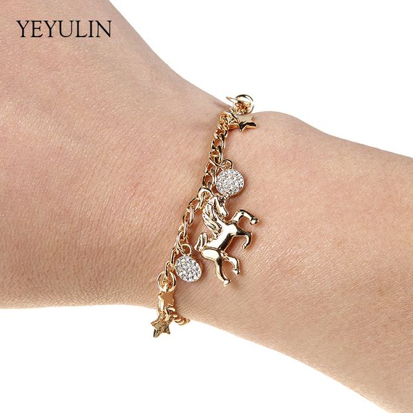 new design gold silver color alloy unicorn horse star moon pendant bracelet for women girl bangles jewelry, Golden;silver
new design gold silver color alloy unicorn horse star moon pendant bracelet for women girl bangles jewelry, Golden;silver