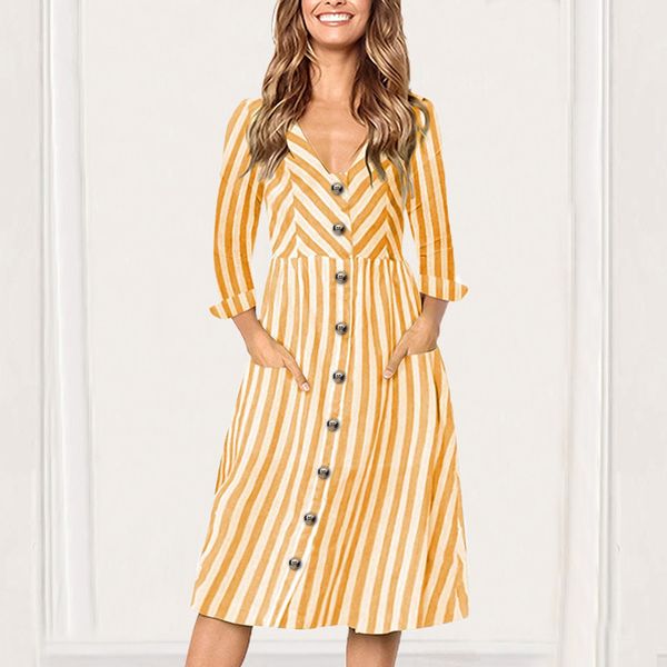 autumn 2018 women long sleeve v neck striped button dress high waist casual pocket elegant knee length dress vestidos female, White;black
autumn 2018 women long sleeve v neck striped button dress high waist casual pocket elegant knee length dress vestidos female, White;black