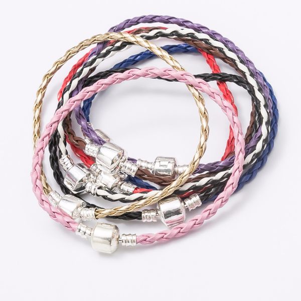 10pcs 20cm/3mm leather with silver clip bracelet chain fit european charm bracelet js696, Black
10pcs 20cm/3mm leather with silver clip bracelet chain fit european charm bracelet js696, Black