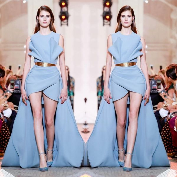 runway fashion ruffles evening dress sky blue high low prom dresses crew sleeveless sweep train formal party gowns custom made, Black
runway fashion ruffles evening dress sky blue high low prom dresses crew sleeveless sweep train formal party gowns custom made, Black