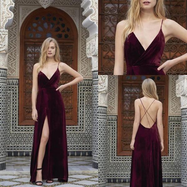 2018 elegant deep v neck burgundy velvet prom dresses spaghetti straps backless evening formal dresses for women with slit robes de soirée, Black
2018 elegant deep v neck burgundy velvet prom dresses spaghetti straps backless evening formal dresses for women with slit robes de soirée, Black