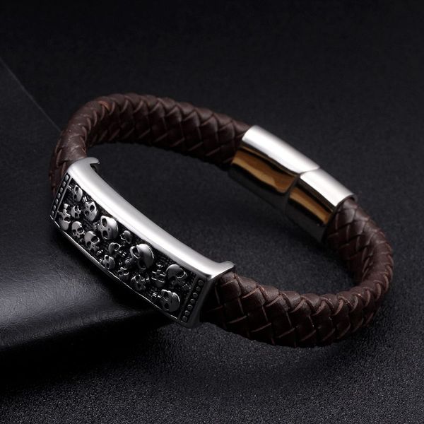 vintage braided wrap brown genuine leather men cuff bracelet bangles male gothic magnetic skull charm bracelets pulsera, Golden;silver
vintage braided wrap brown genuine leather men cuff bracelet bangles male gothic magnetic skull charm bracelets pulsera, Golden;silver