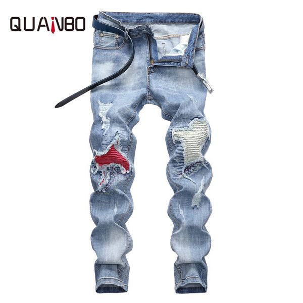 quanbo brand clothing new arrival fashion light blue stretch moto &biker ripped jeans straight slim fit men's trousers plus size
quanbo brand clothing new arrival fashion light blue stretch moto &biker ripped jeans straight slim fit men's trousers plus size