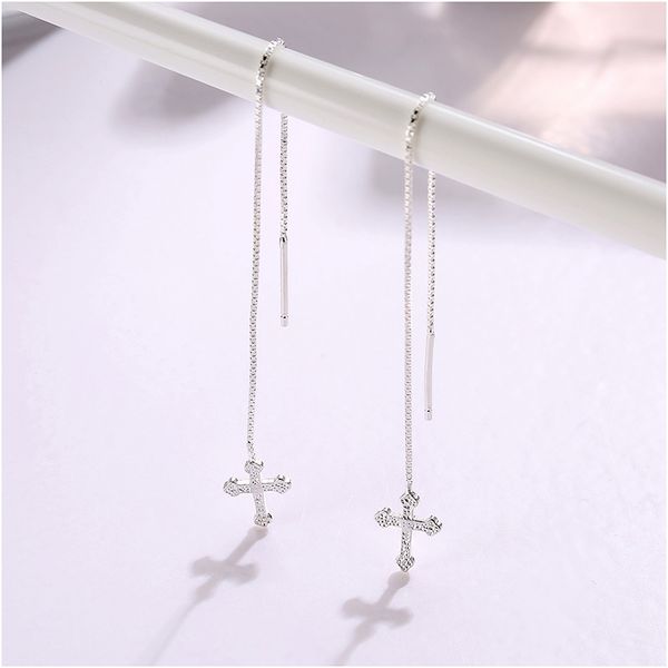 do 925 sterling silver drop earrings trendy cross depant earring fine jewelry for women long earrings brincos, Golden;silver
do 925 sterling silver drop earrings trendy cross depant earring fine jewelry for women long earrings brincos, Golden;silver