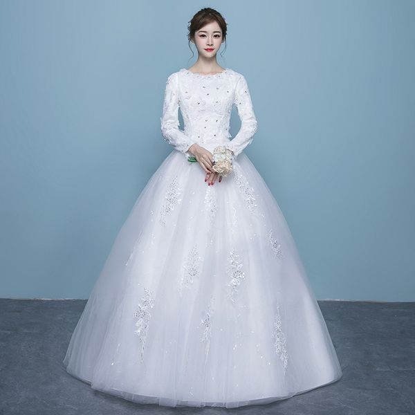 long sleeves ball gown wedding dresses 2018 scoop neck lace appliques wedding gowns lace up back, White
long sleeves ball gown wedding dresses 2018 scoop neck lace appliques wedding gowns lace up back, White