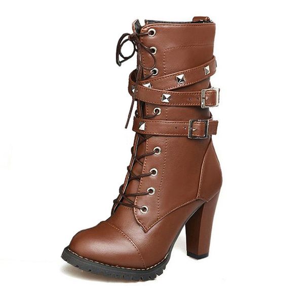 ladies shoes women boots high heels platform buckle zipper rivets sapatos femininos lace up leather boots size 34-43, Black
ladies shoes women boots high heels platform buckle zipper rivets sapatos femininos lace up leather boots size 34-43, Black
