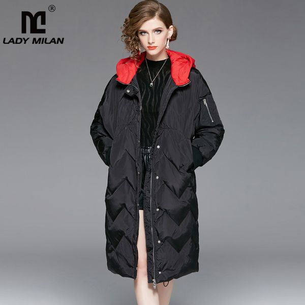 2018 women's autumn winter runway down coats hooded collar long sleeves zipper closure white duck down color block long parkas, Black
2018 women's autumn winter runway down coats hooded collar long sleeves zipper closure white duck down color block long parkas, Black