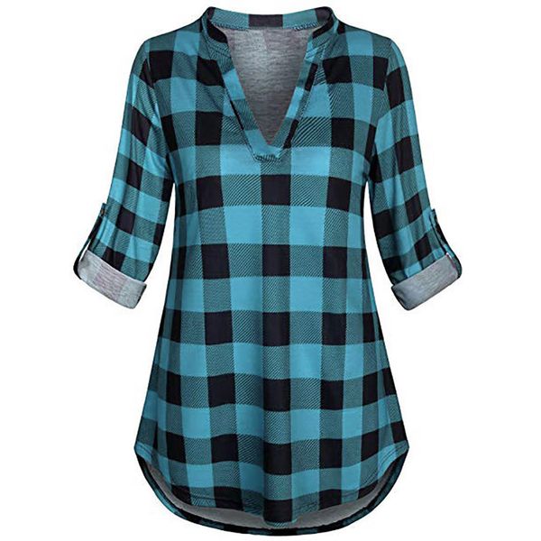 chamsgend plus size v-neck long sleeve blouse women plaid shirts fashion women casual roll-up blouses no9, White
chamsgend plus size v-neck long sleeve blouse women plaid shirts fashion women casual roll-up blouses no9, White