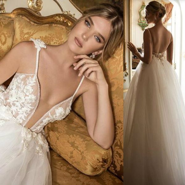 a line spaghetti wedding dresses lace applique beads tulle bridal gowns sweep train plus size beach wedding dress, White
a line spaghetti wedding dresses lace applique beads tulle bridal gowns sweep train plus size beach wedding dress, White