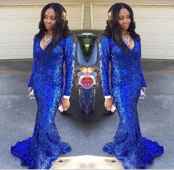 2018 v neck long sleeve mermaid royal blue sequined prom dress south african evening party gown plus size custom made, Black;red
2018 v neck long sleeve mermaid royal blue sequined prom dress south african evening party gown plus size custom made, Black;red