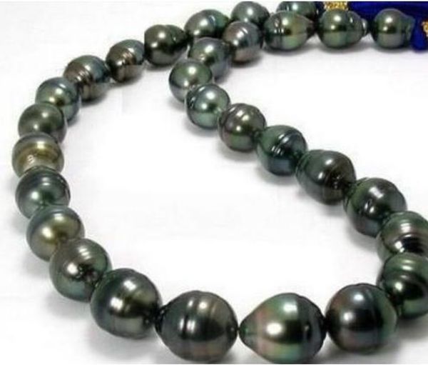 

12-13mm beaded necklaces natural tahitian black green baroque pearl necklace 18 inch 14k gold clasp, Silver