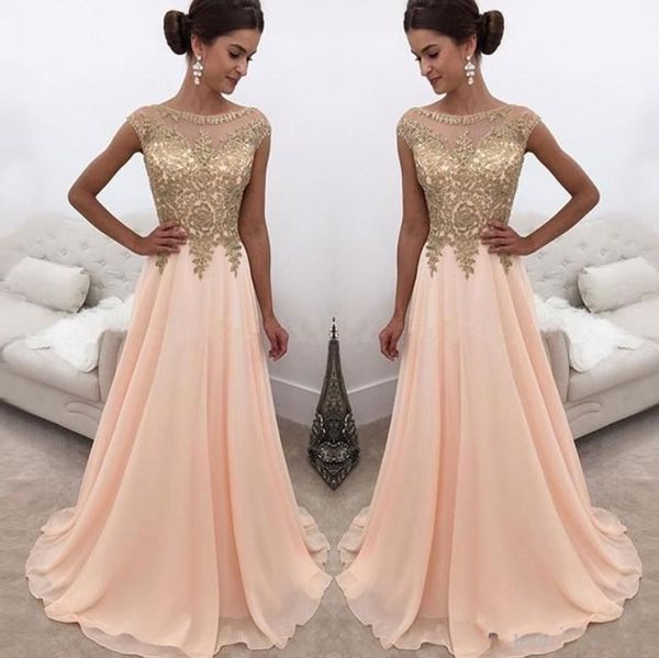 2018 new design arabic peach boat neck long prom dresses illusion gold lace appliques cap sleeves chiffon formal party evening gowns wear, Black
2018 new design arabic peach boat neck long prom dresses illusion gold lace appliques cap sleeves chiffon formal party evening gowns wear, Black