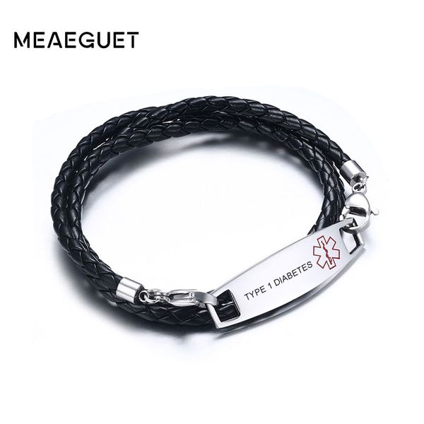 medic tag black braided leather triple wrap medical alert bracelet diabetes hypoglycemia, Golden;silver
medic tag black braided leather triple wrap medical alert bracelet diabetes hypoglycemia, Golden;silver