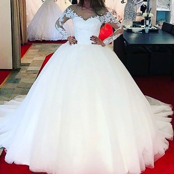 gorgeous 2018 ball gown wedding dresses long illusion sleeves sheer neck lace appliques court train wedding bridal gowns custom made, White
gorgeous 2018 ball gown wedding dresses long illusion sleeves sheer neck lace appliques court train wedding bridal gowns custom made, White