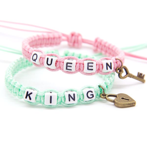 2pcs/pair artificial couple bracelets green king and pink queen with key lock rope chains lovers gifts beaded charm bracelets, Golden;silver
2pcs/pair artificial couple bracelets green king and pink queen with key lock rope chains lovers gifts beaded charm bracelets, Golden;silver