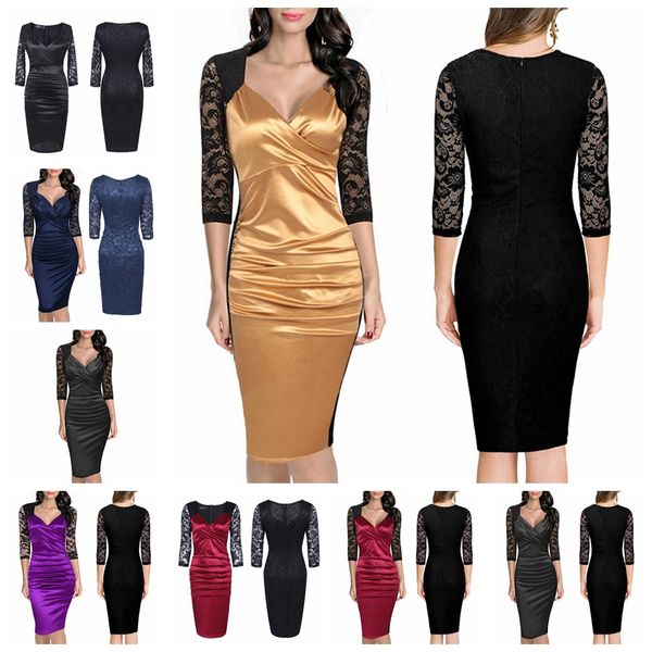 europe united states new fold v collar lace dress slim pencil skirt five sleeves dress holding mixed batch, White;black
europe united states new fold v collar lace dress slim pencil skirt five sleeves dress holding mixed batch, White;black