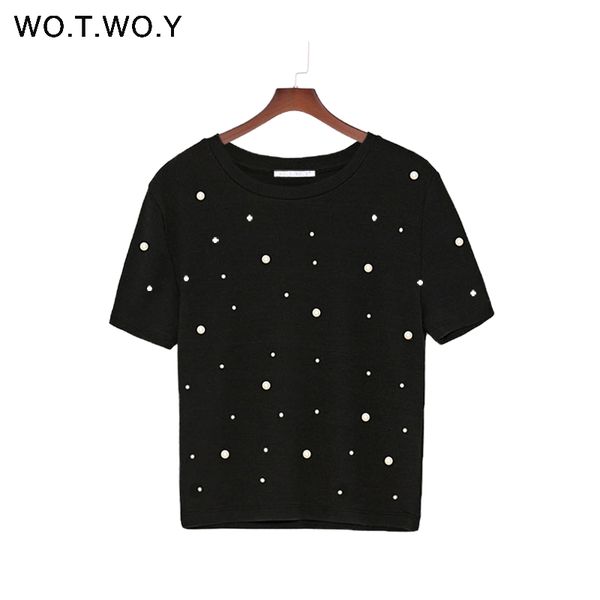 wotwoy summer pearls beaded t-shirt women cotton loose casual black women short sleeve o-neck tee shirt 2018, White
wotwoy summer pearls beaded t-shirt women cotton loose casual black women short sleeve o-neck tee shirt 2018, White