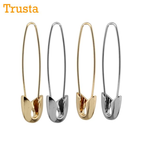 

trusta 2pc sell women fashion gold silver black tone earring 1.9" pin hoop stud girls lady ze17 wholesale lots, Golden;silver