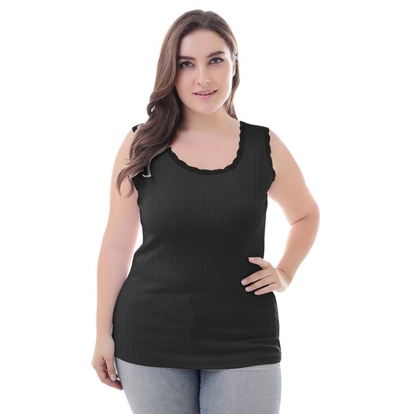 

2018 plus size scoop neck sleeveless spliced lace knitted women tank summer ladies casual black white tanks clothing