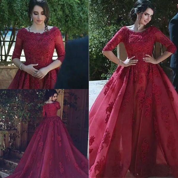 2019 burgundy lace prom dresses a line half sleeve appliques tulle evening dress custom made women formal party gowns, Black
2019 burgundy lace prom dresses a line half sleeve appliques tulle evening dress custom made women formal party gowns, Black