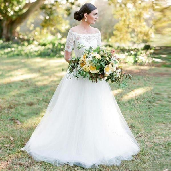 2019 modest country wedding dresses custom new a line off-the-shoulder half sleeve plus size bridal gowns with lace tulle wedding gowns w50, White
2019 modest country wedding dresses custom new a line off-the-shoulder half sleeve plus size bridal gowns with lace tulle wedding gowns w50, White