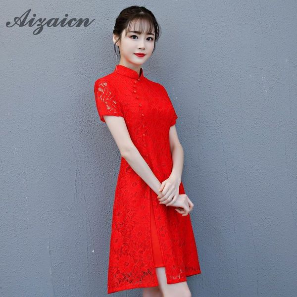 

modern chinese traditional dress red bride wedding qipao lady short cheongsam mini party evening dresses women vestido chino