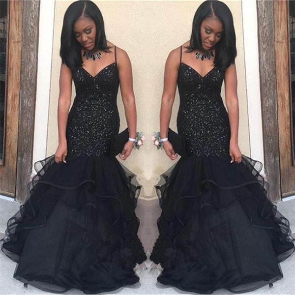 long sweetheart beaded floor length spaghetti straps sparkling sequins straps popular black mermaid ruffled evening dresses online, Black;red
long sweetheart beaded floor length spaghetti straps sparkling sequins straps popular black mermaid ruffled evening dresses online, Black;red