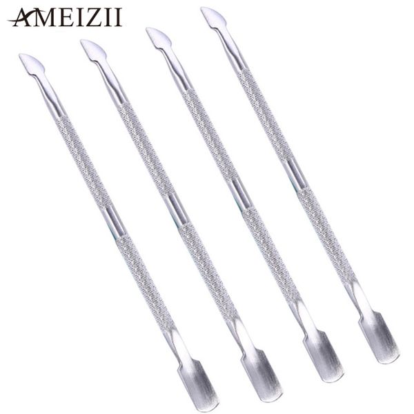 

ameizii 4pc stainless steel cuticle nail pusher spoon double sided finger dead skin push remover pedicure nail art manicure tool