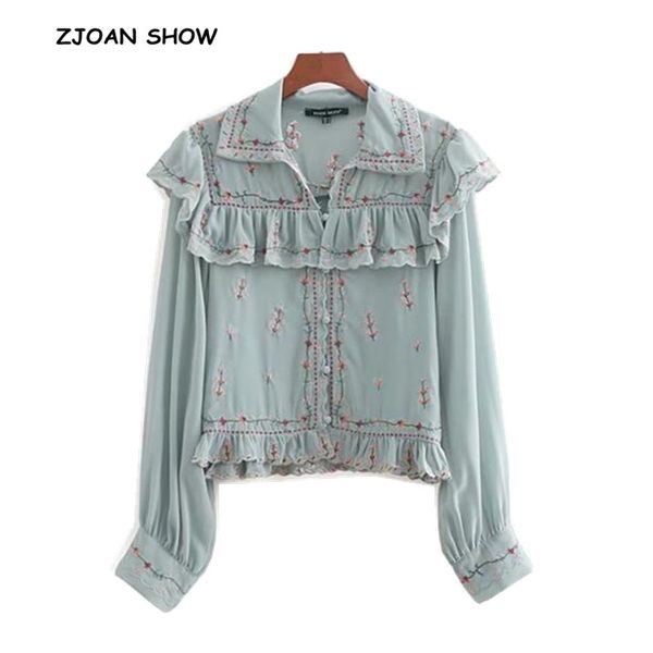 retro lapel embroidery flower wood ears ruffles shirt 2018 woman wave single breasted buttons chiffon pullover blouse femme, White
retro lapel embroidery flower wood ears ruffles shirt 2018 woman wave single breasted buttons chiffon pullover blouse femme, White