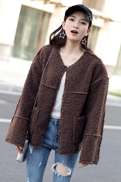 2018 new winter imitation lamb fur fashion temperament fur coat female short two sides wearing faux coat, Black