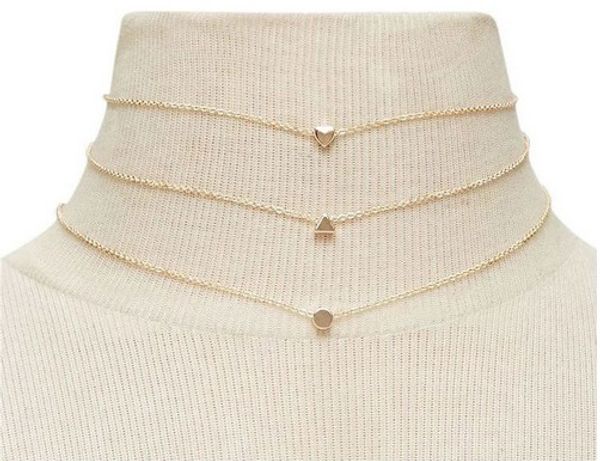 fashion choker necklaces girls /ladies 3 layer heart , triangle , round charm gold /silver tone choker set womens pendant necklaces, Golden;silver
fashion choker necklaces girls /ladies 3 layer heart , triangle , round charm gold /silver tone choker set womens pendant necklaces, Golden;silver