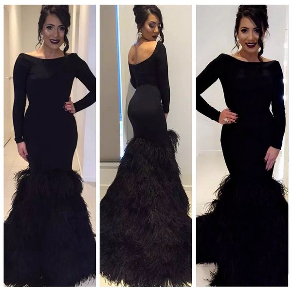 scoop long sleeves mermaid black evening dresses with feather adorned prom party gowns 2019 slim custom special occasion party gowns, Black;red
scoop long sleeves mermaid black evening dresses with feather adorned prom party gowns 2019 slim custom special occasion party gowns, Black;red