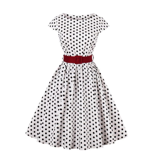 

women hepburn style 50s 60s vintage polka wave dot dresses retro rockabilly a-line swing dress for cocktail party with belt 4xl, Black;gray
