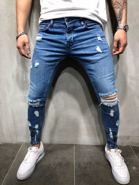 mens ripped holes jeans new arrival vintage washed denim pants zipper patch special designed trousers ing, Blue
mens ripped holes jeans new arrival vintage washed denim pants zipper patch special designed trousers ing, Blue