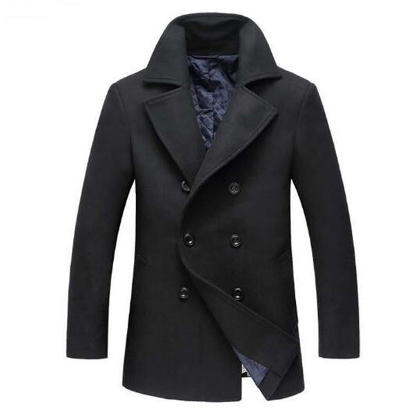 men woolen coats jackets double breasted male manteau homme overcoat fashion winter warm long sleeve pea coat double breasted, Black 
men woolen coats jackets double breasted male manteau homme overcoat fashion winter warm long sleeve pea coat double breasted, Black