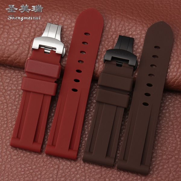 24mm silicone strap for men's mechanical watch accessories for pam441 pam111 soft waterproof sports strap butterfly buckle, Black;brown
24mm silicone strap for men's mechanical watch accessories for pam441 pam111 soft waterproof sports strap butterfly buckle, Black;brown